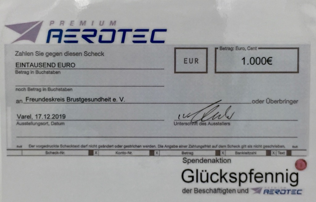 Glückspfennig AEROTEC Scheck